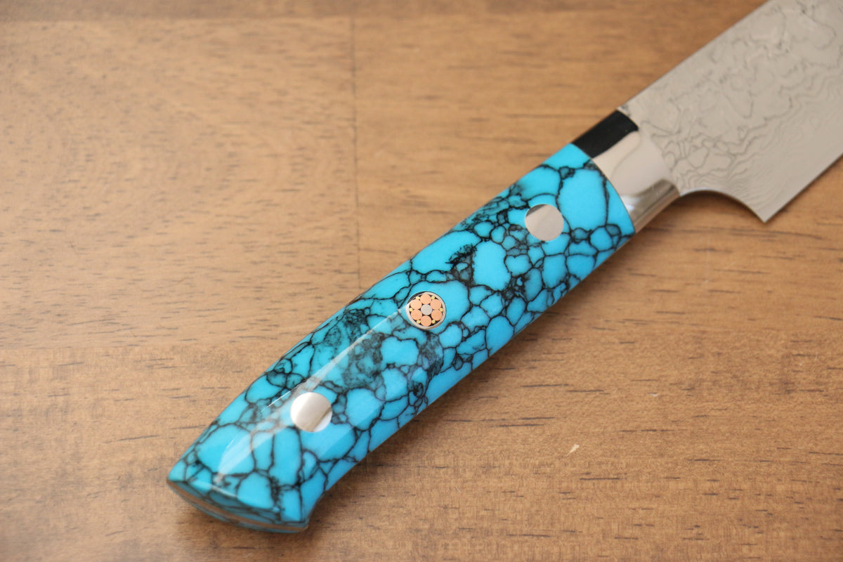 Takeshi Saji R2 Diamond Finish Damascus TCA Japanese Chef's Petty  Knife(Utility) 130mm with Blue Turquoise Handle